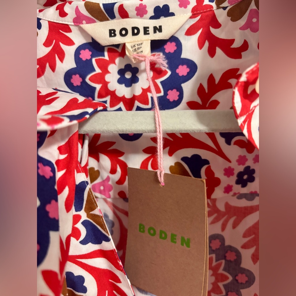 Boden Red Amy Midi Shirt Dress- NWT Sz 8 - Picture 3 of 5